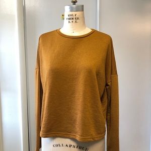 Long sleeve mustard open back ribbon sweater